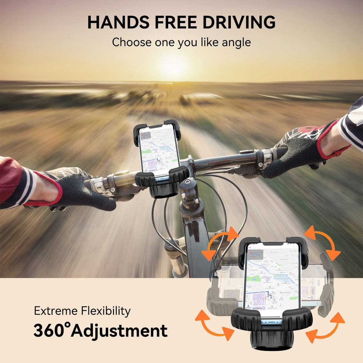 Motorcycle/Bicycle Phone Mount for 4.7-6.8 inch Phones, Orange