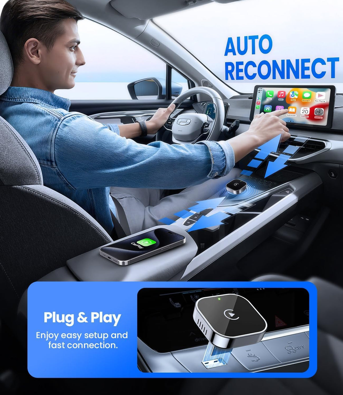 Teeran Mini Wireless CarPlay Adapter for iPhone, USB and USB-C
