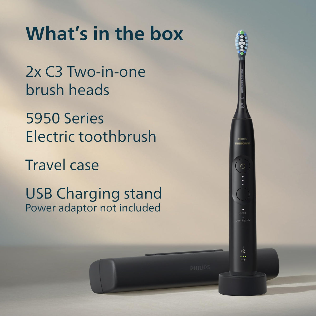Philips Sonicare 5950 Rechargeable Electric Toothbrush, Black, 2 Heads