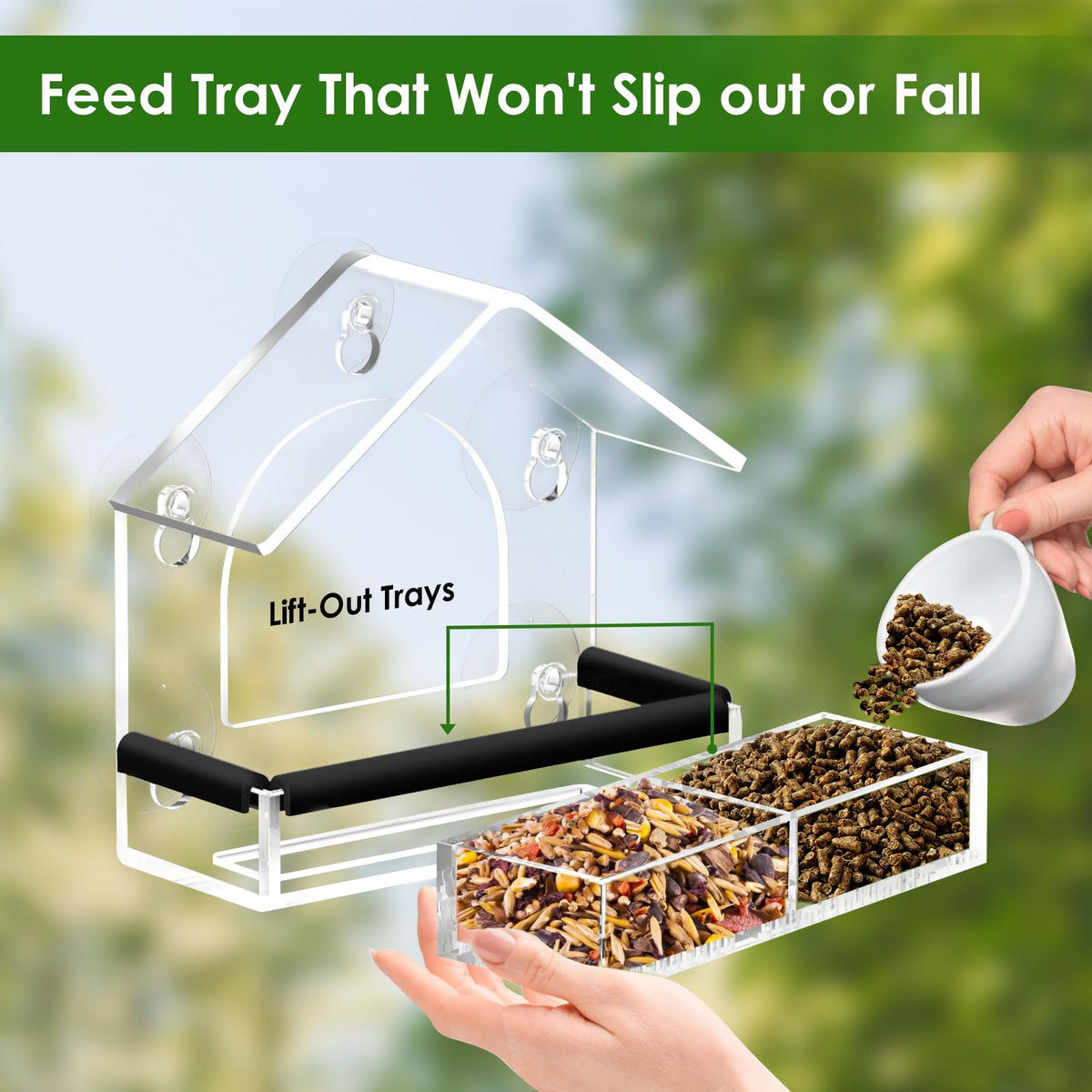 DY-SKTY Clear Window Bird Feeder with 5 Suction Cups