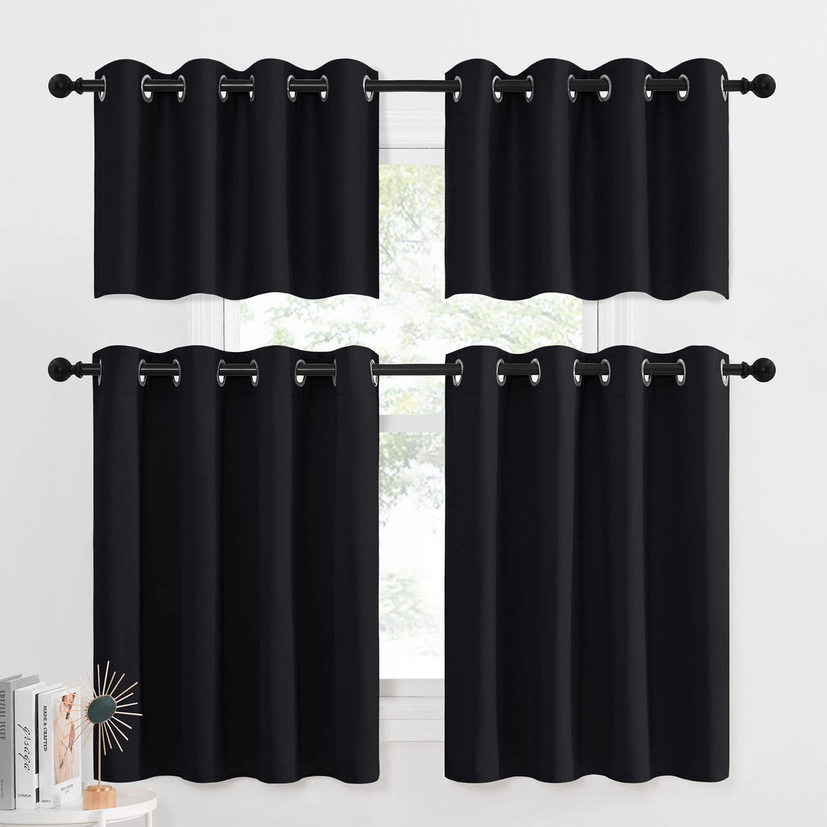 NICETOWN Blackout Valance for Small Window, 1 Pack, W52 x L36, Black