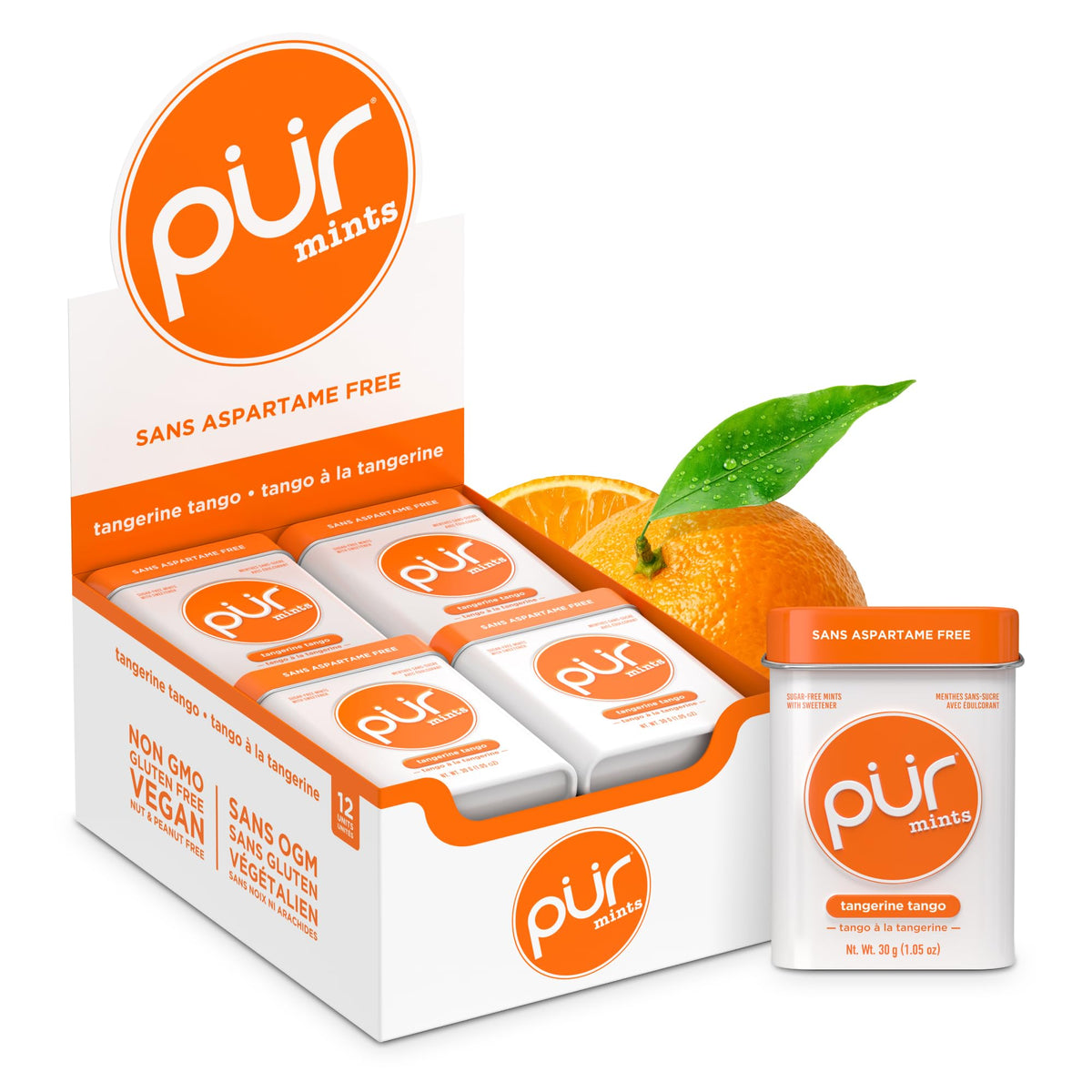 PUR Sugar Free Xylitol Mints, Tangerine Tango, 30 Pieces, Pack of 12