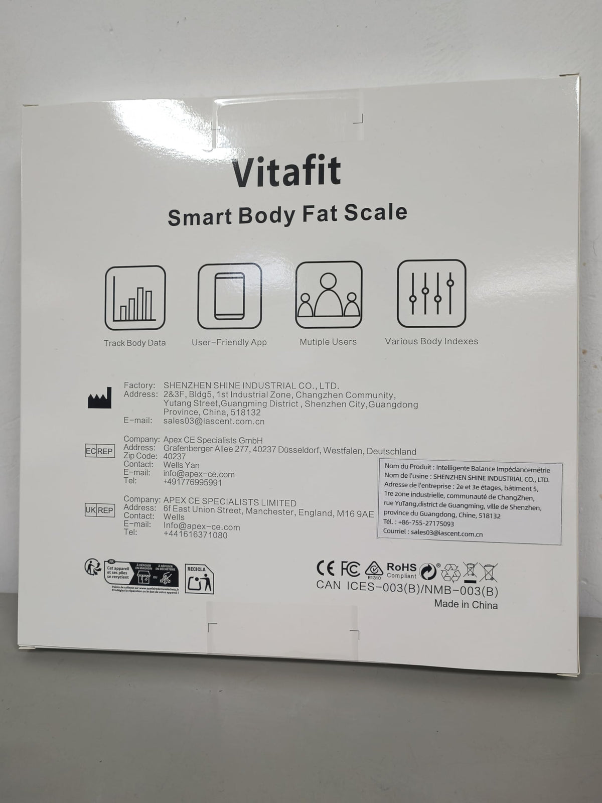 Vitafit Smart Weight Scale, Body Composition, 400 lb, Black