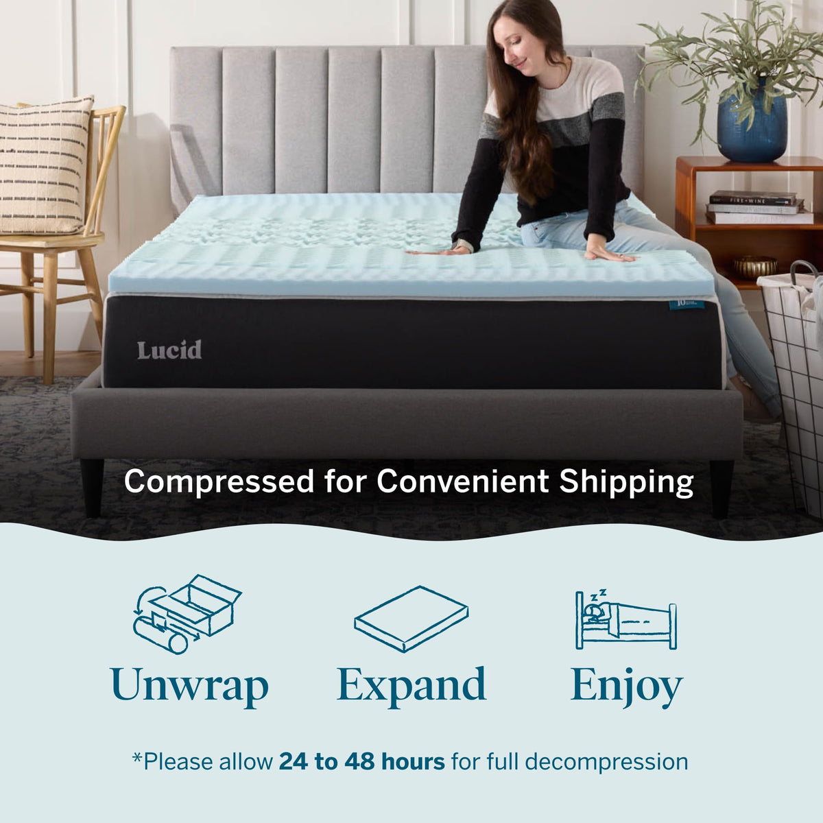 LUCID 2 Inch Gel Memory Foam Mattress Topper, Queen