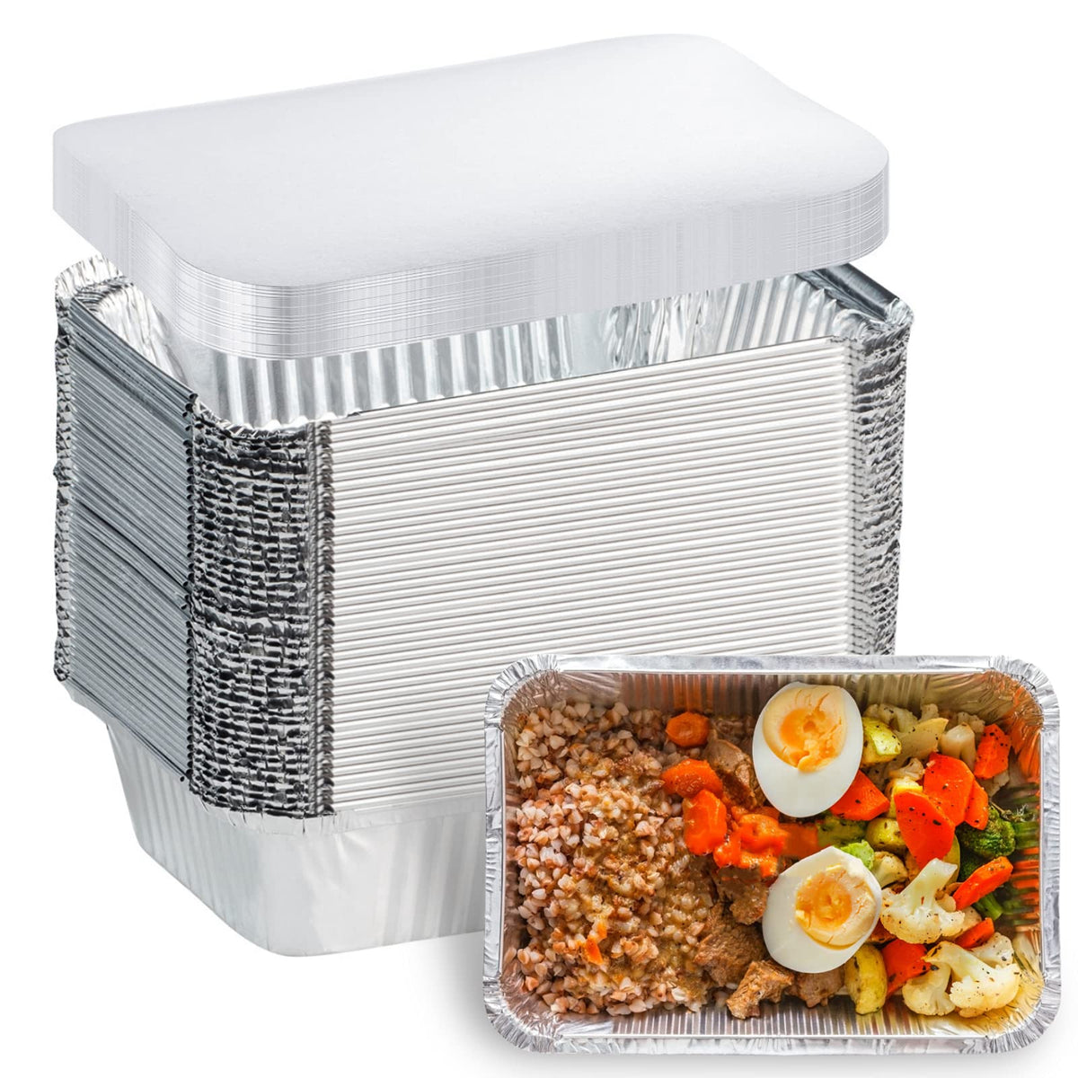 Aluminum Foil Pans with Lids, 50-Pack, 8.5" x 6", 2.25 LB Capacity