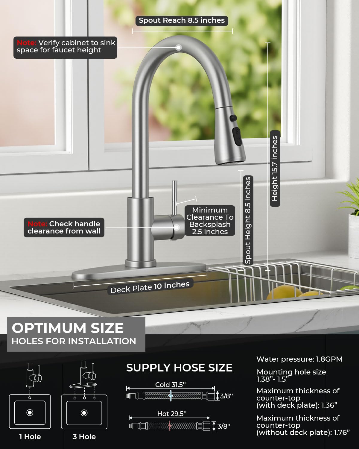 WEWE Pull-Down Kitchen Faucet with Sprayer 3 Modes