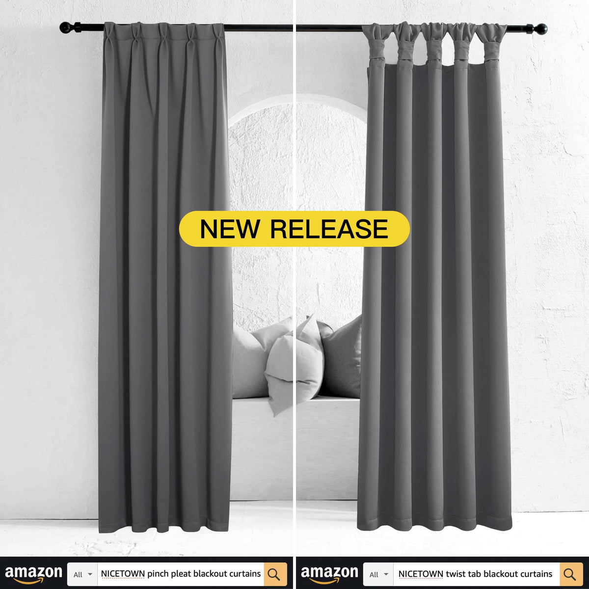 NICETOWN Blackout Kitchen Curtains, W42 x L45, Grey