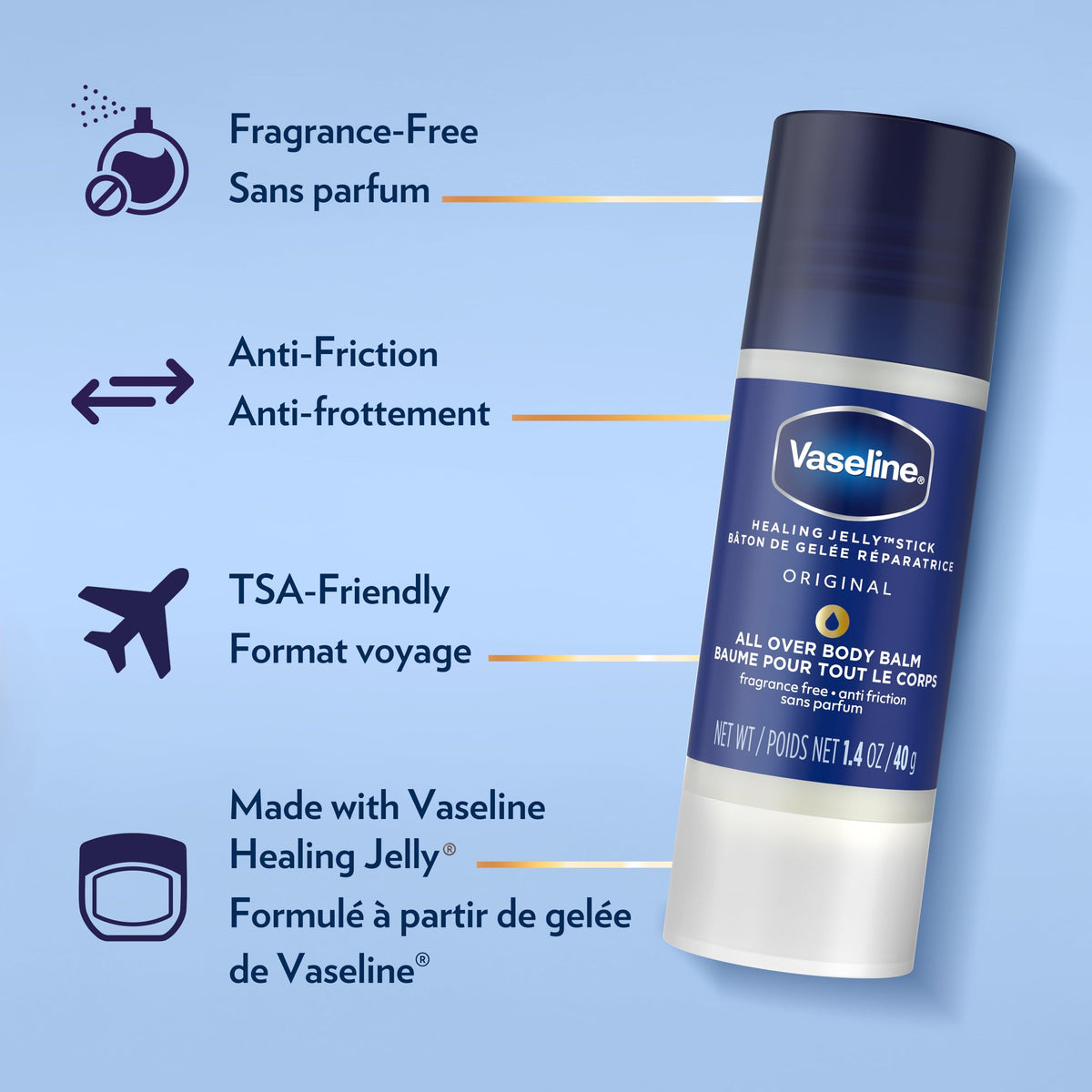 Vaseline All Over Jelly Balm Stick, Unscented, 40 g, Pack of 3