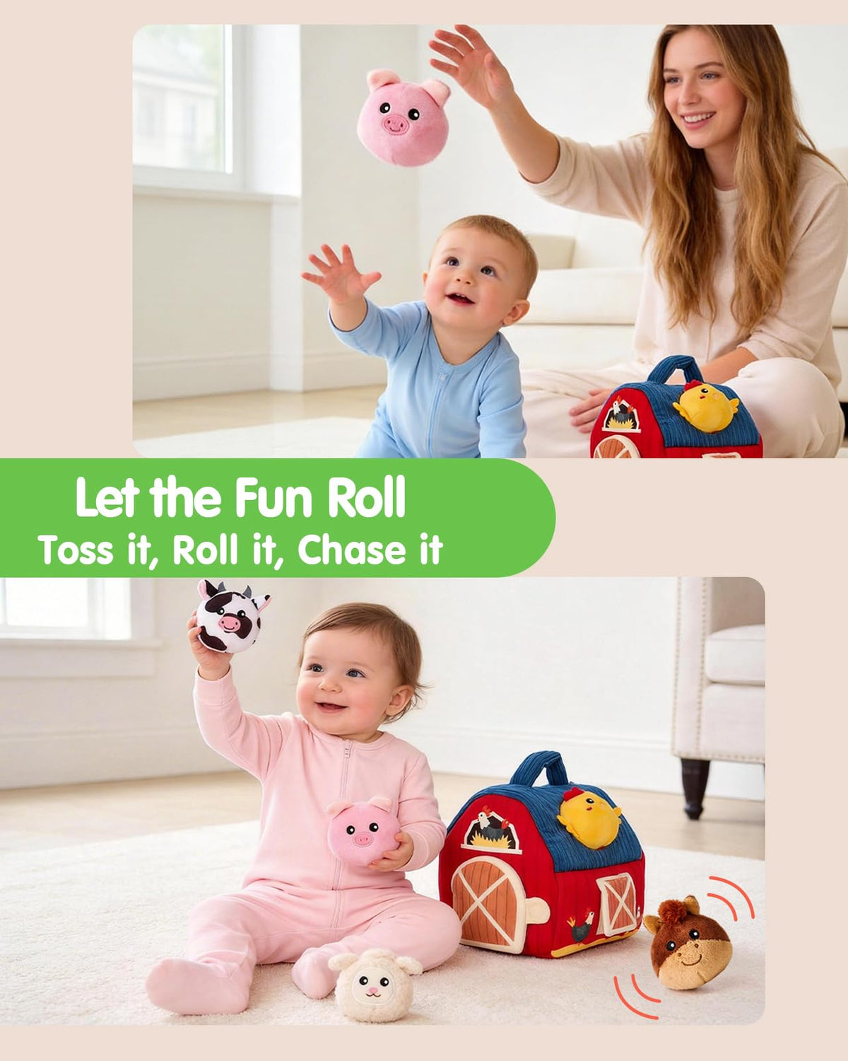 Hahaland Montessori Baby Toy Surprise Barn with Stuffed Animals