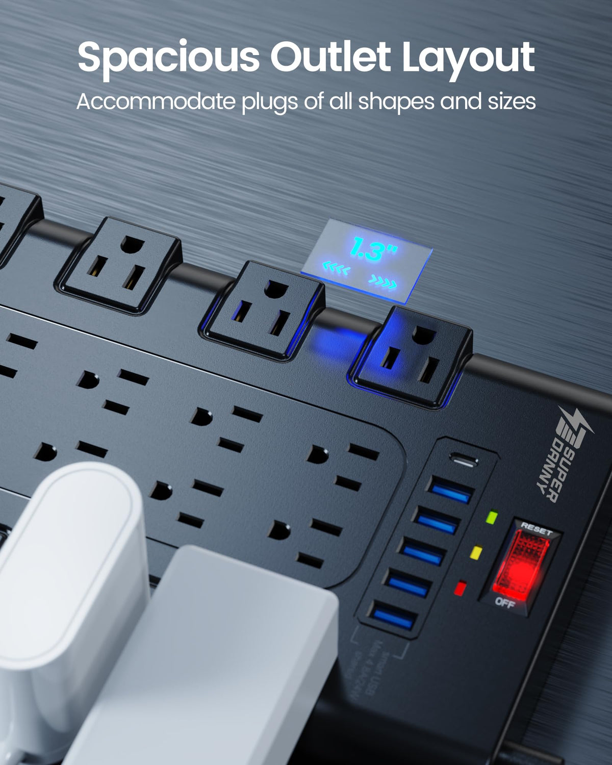 SUPERDANNY 22-Outlet Surge Protector Power Bar with 6 USB, Black