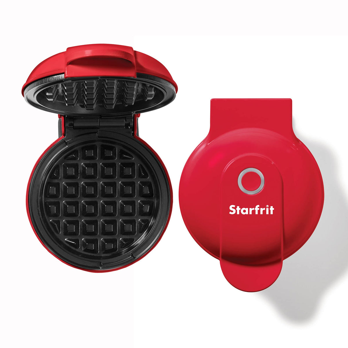 Starfrit Electric Mini Waffle Maker, 4 Inch, Red, 350 W