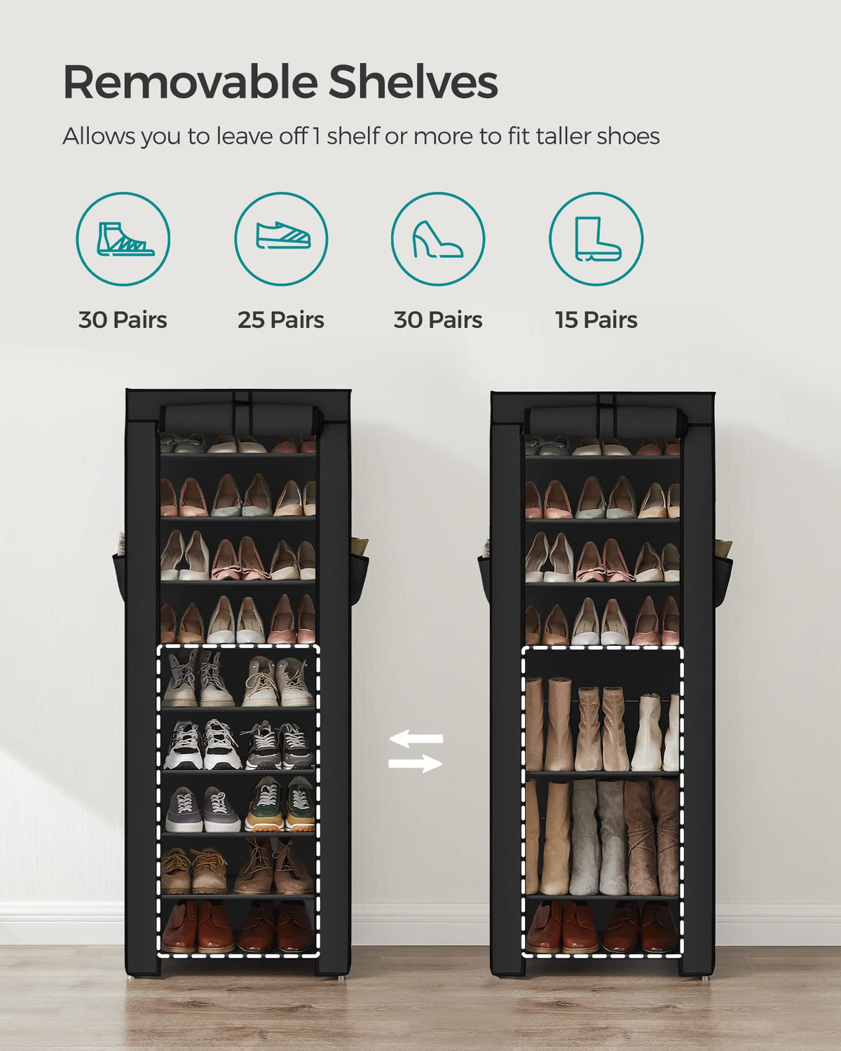 Songmics 10-Tier Shoe Rack, Black, URXJ10H01