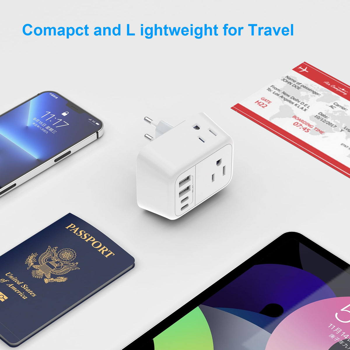 VYLEE Travel Plug Adapter, 4 AC Outlets, 4 USB Ports, Type C, 1 Pack
