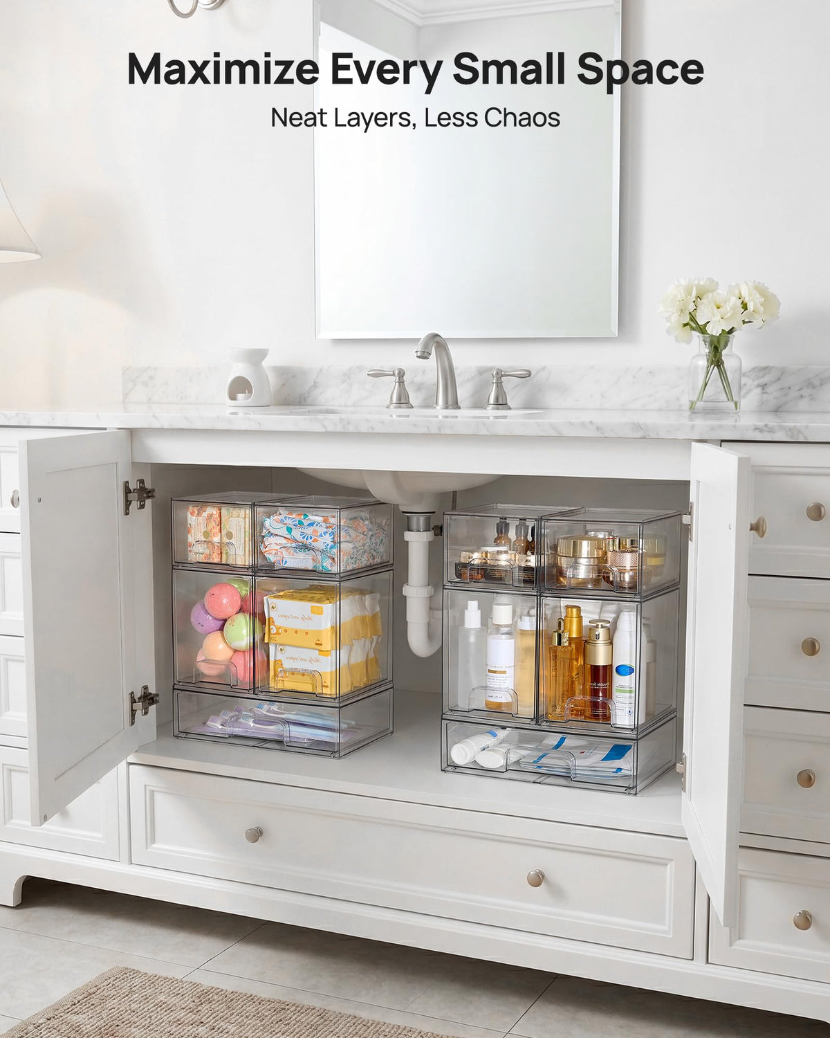 Vtopmart Stackable Clear Storage Drawers, 12" Wide (Set of 5)