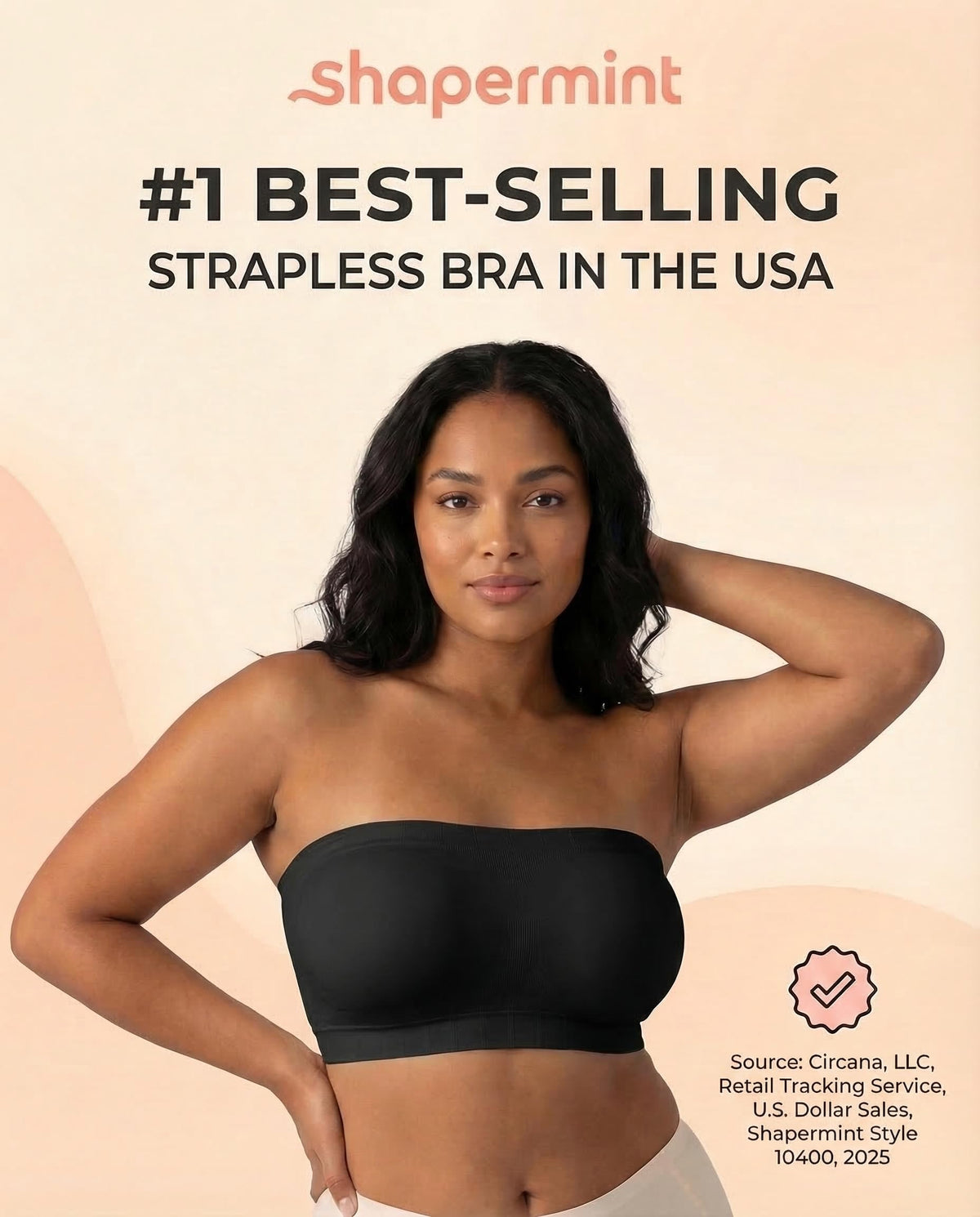 Shapermint Convertible Strapless Bandeau Bra, Black