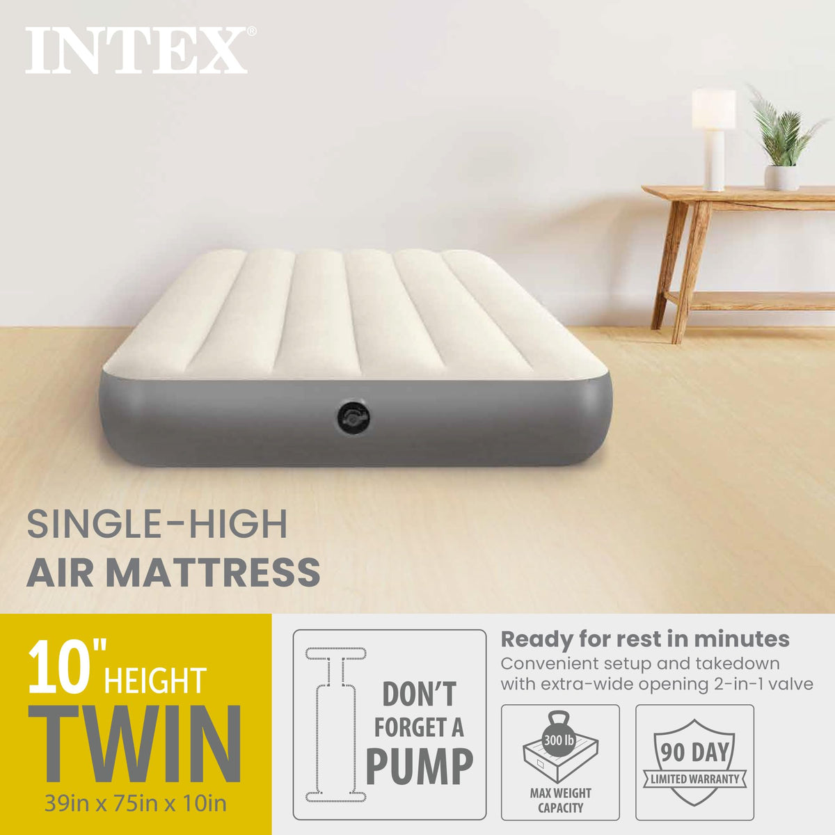 INTEX 64101E Dura-Beam Standard Single-High Air Mattress, Twin