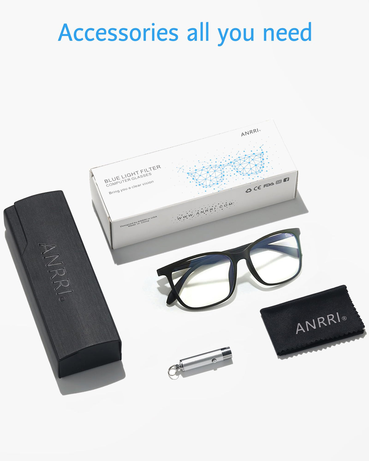 ANRRI Blue Light Blocking Computer Glasses, Black, Men/Women