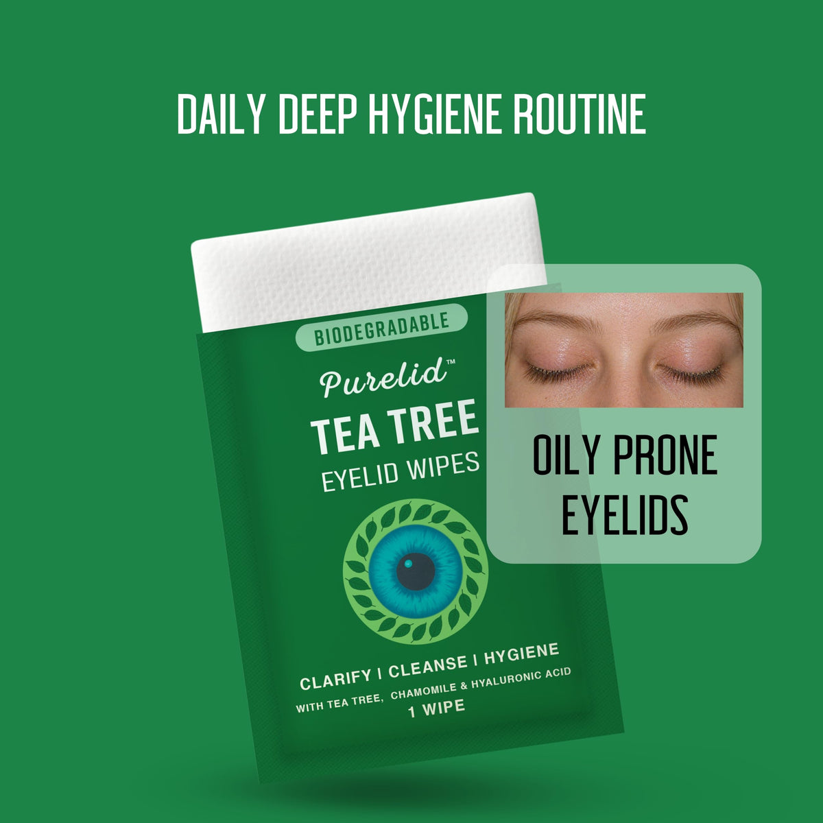 Tea Tree Eyelid Wipes, 100 Count, with Hyaluronic Acid