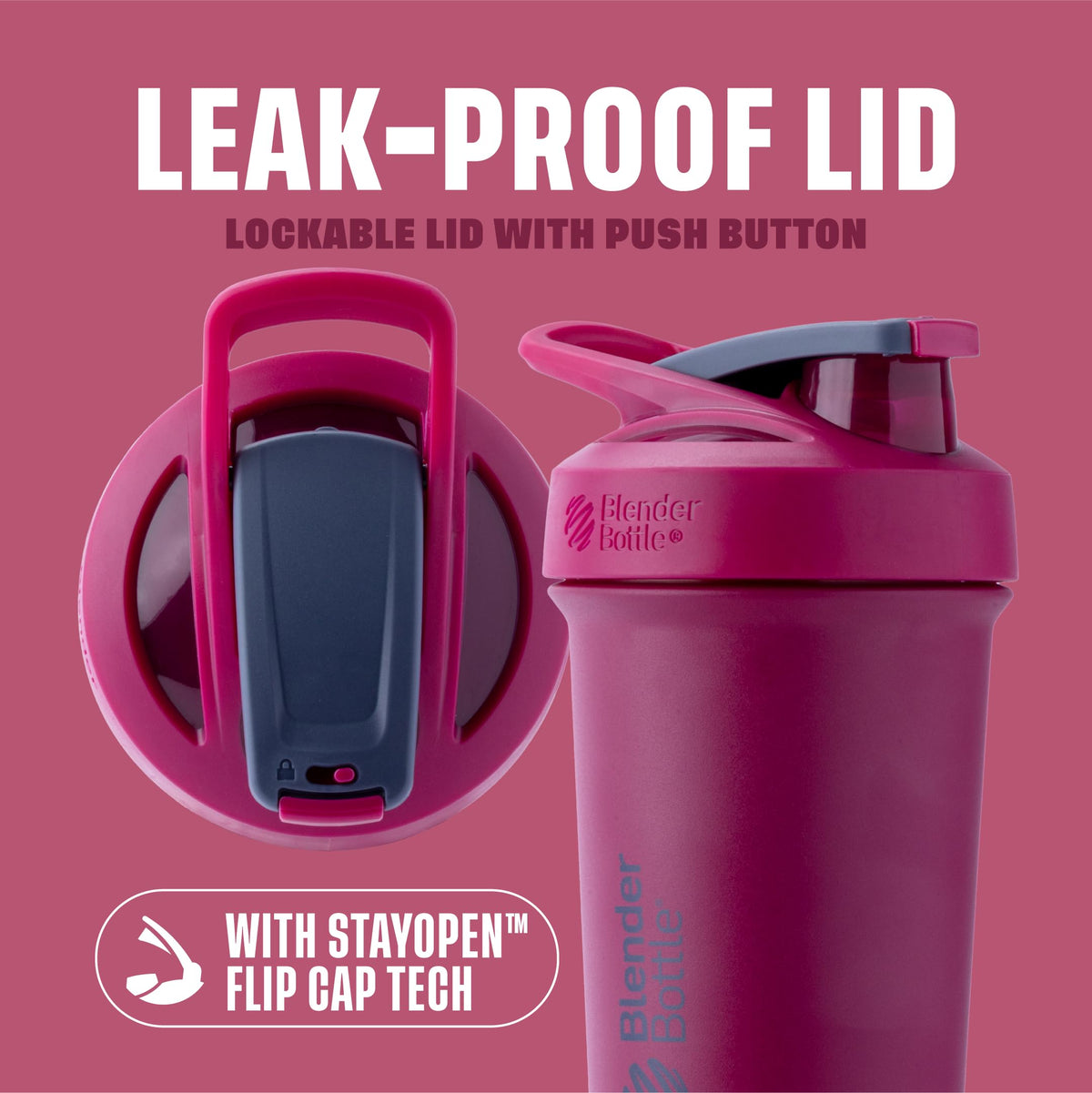 BlenderBottle Strada Insulated Shaker Cup, 25oz, Raspberry