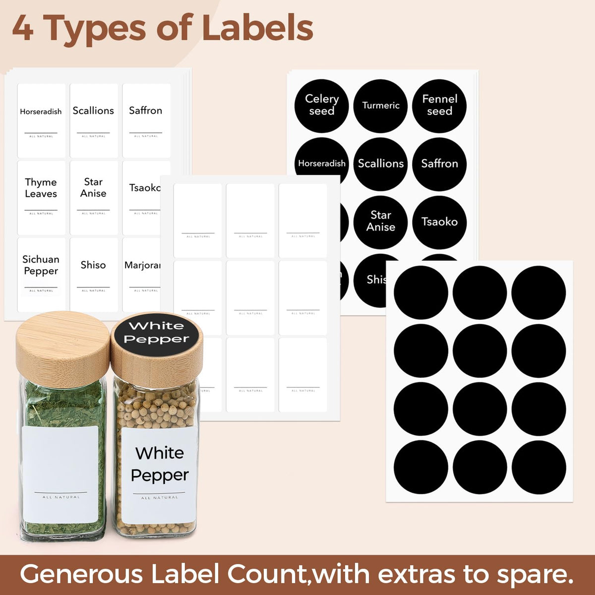ComSaf Glass Spice Jars with Bamboo Lids, 24 Piece Set