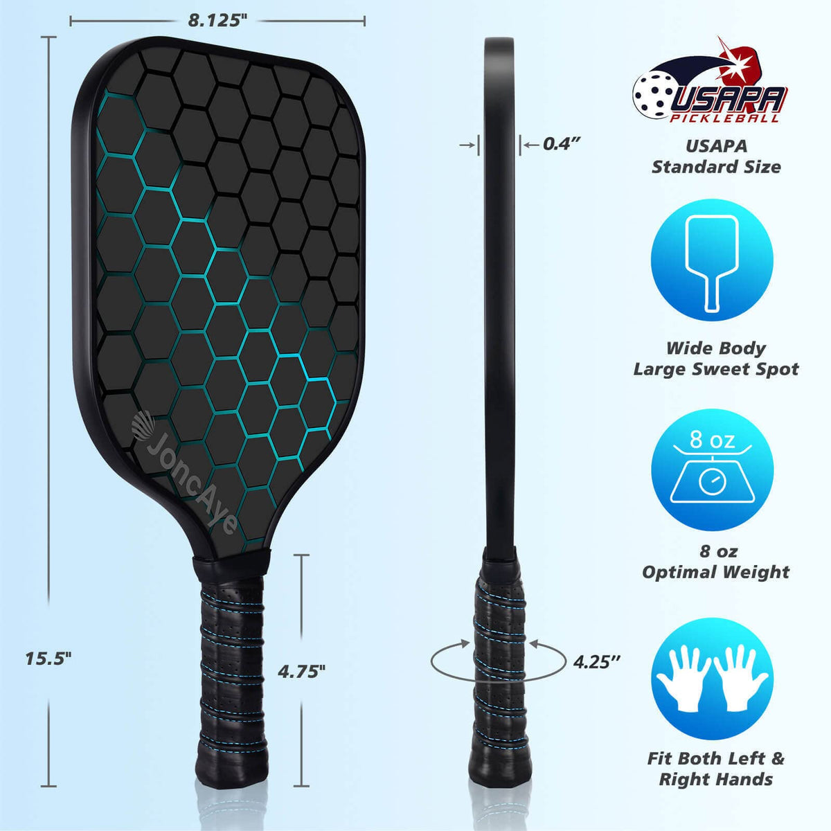 JoncAye Pickleball Paddle Set with 4 Paddles, Balls & Case