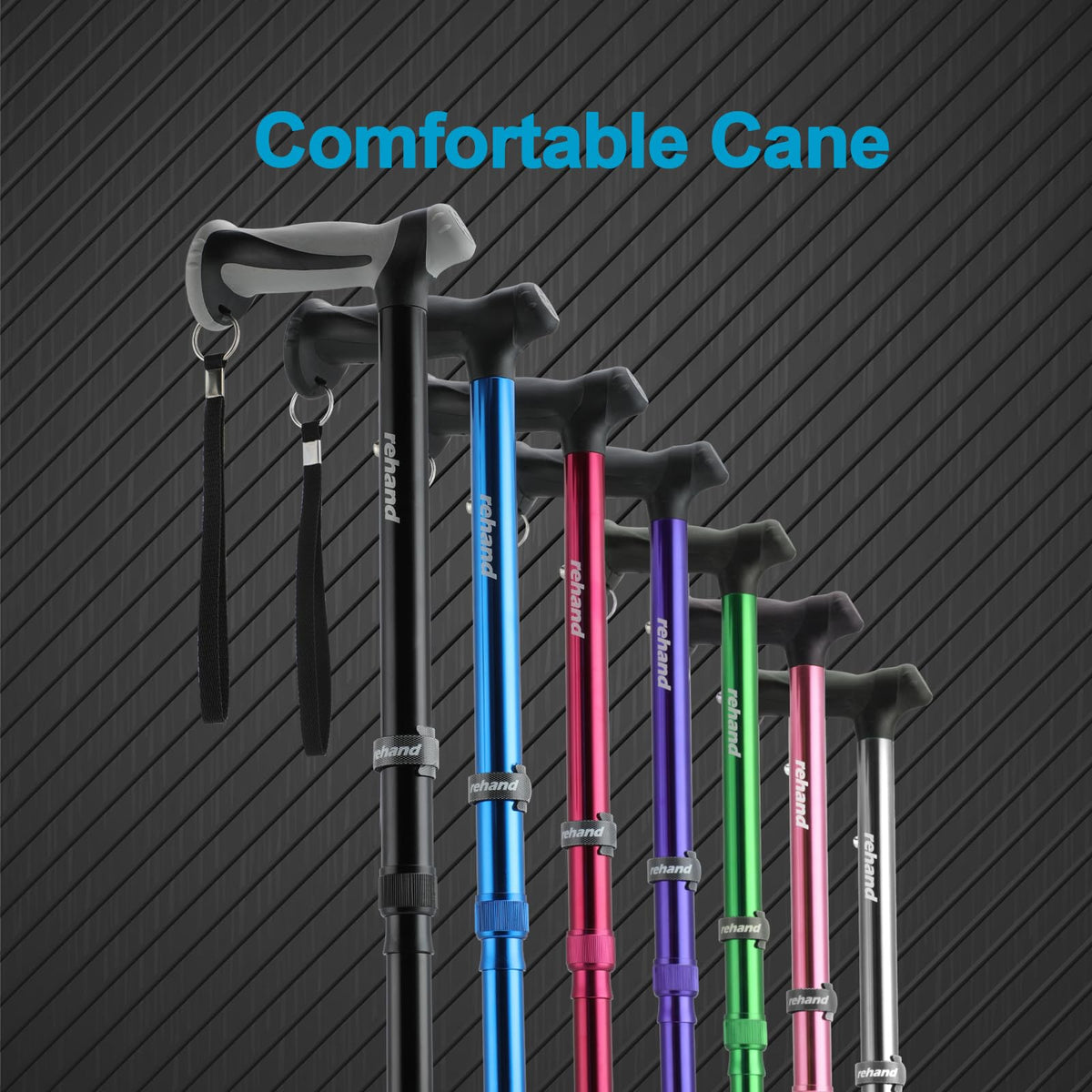 Rehand Foldable Adjustable Walking Cane with Travel Bag, Natural Black