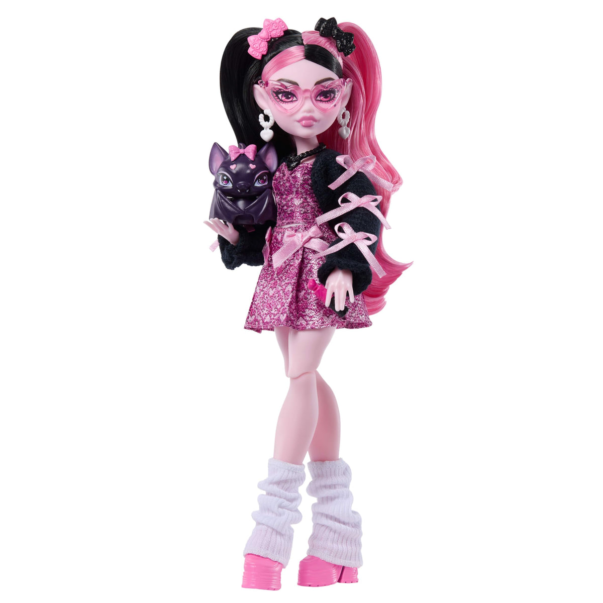 Monster High Draculaura Doll, Pink Bow Dress, with Pet Bat