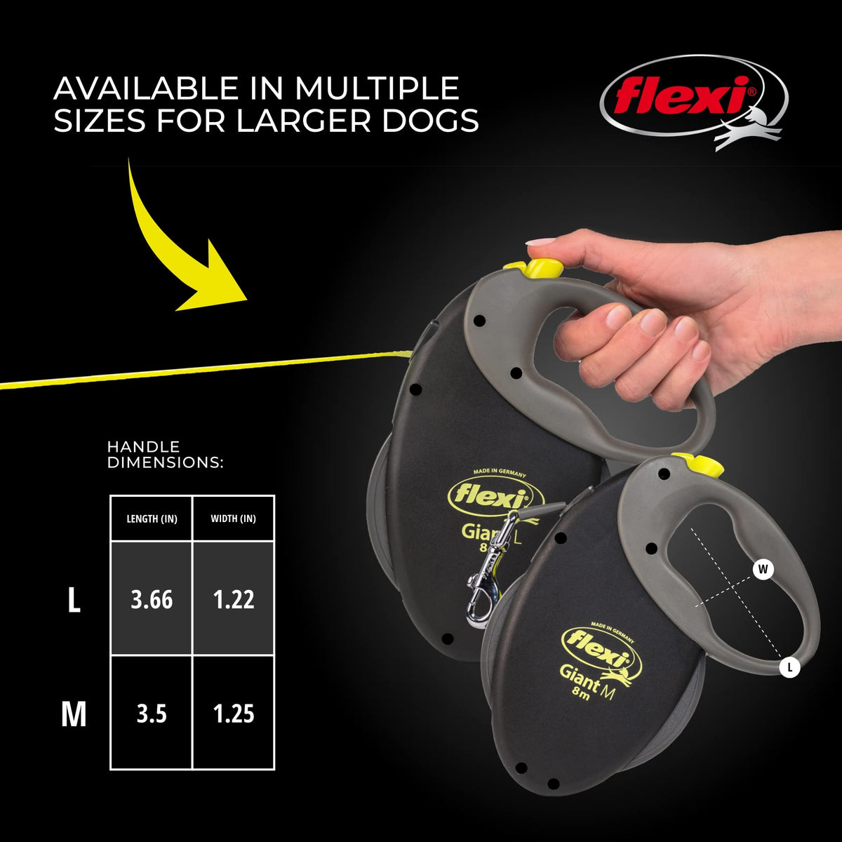 FLEXI Giant Tape Retractable Dog Leash, Large, 26 ft, Black
