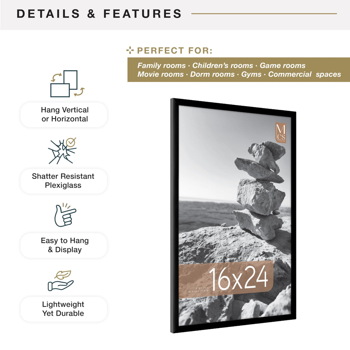 MCS Everline Collection Poster Frame, 16x24, Black, 1-Pack