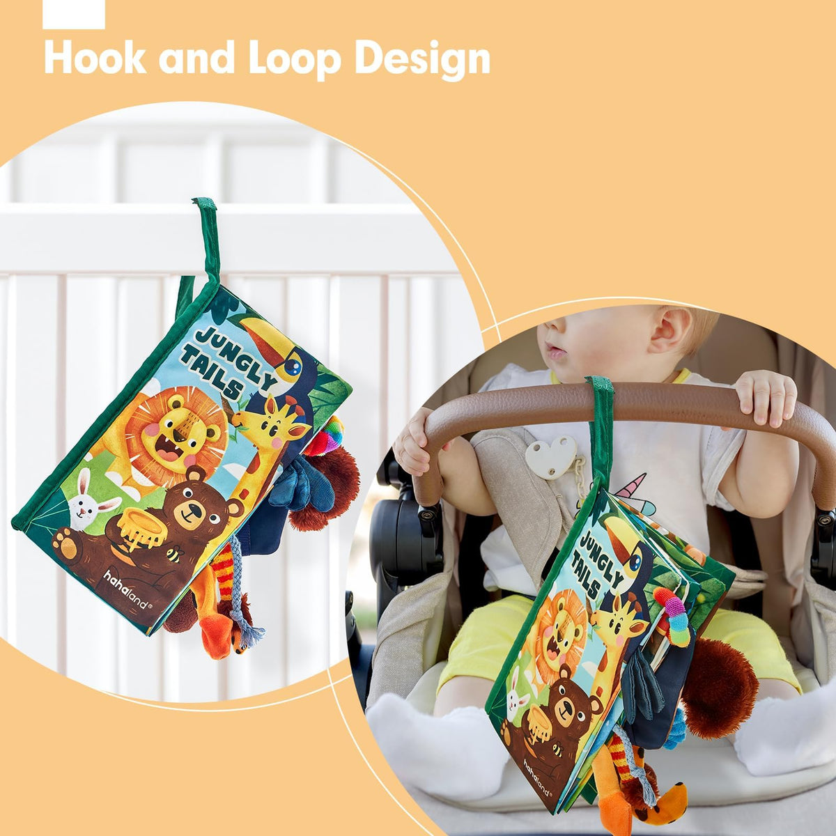 hahaland Touch and Feel Crinkle Cloth Baby Book, Jungly Tails