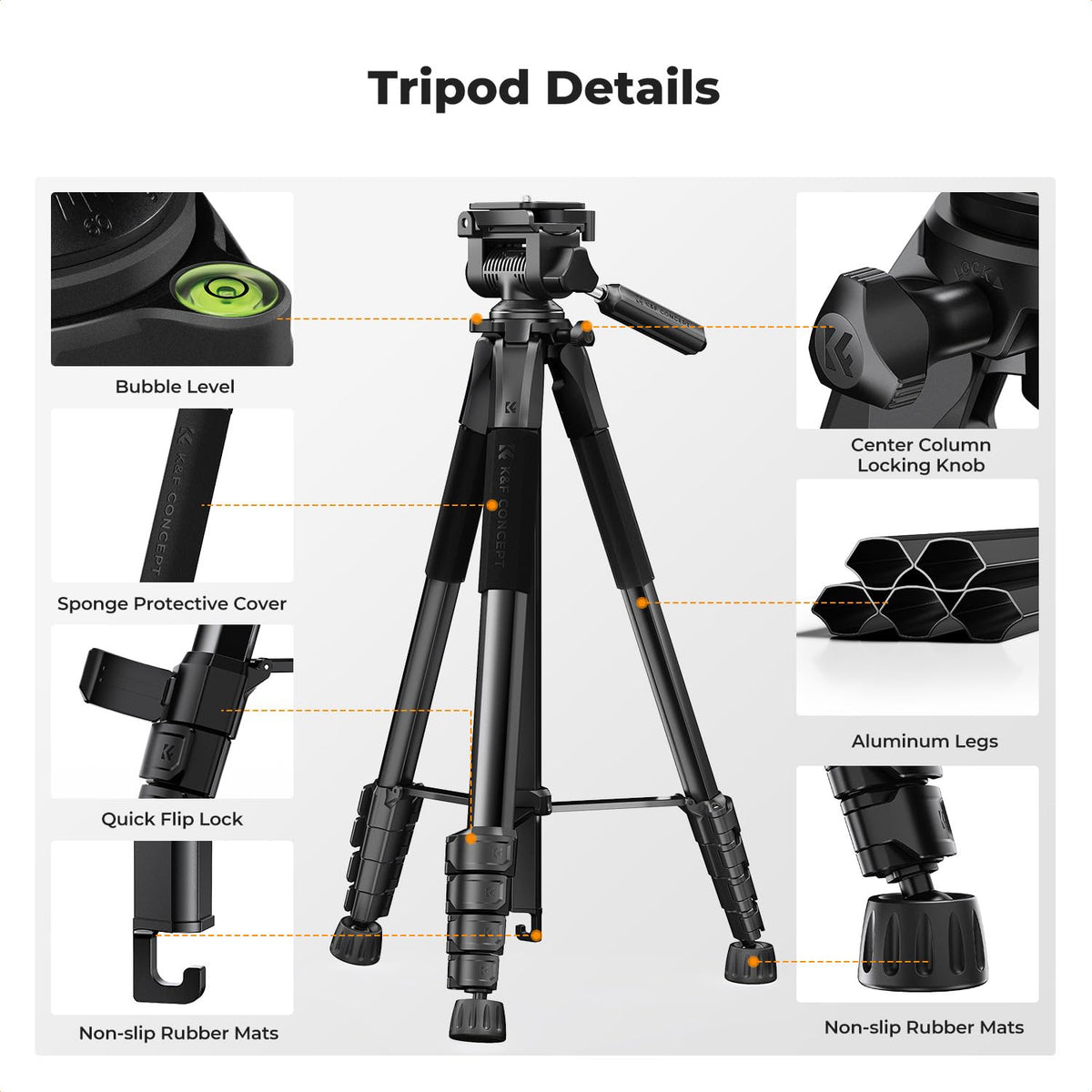 K&F CONCEPT 75" Lightweight Tripod with Remote & Phone Holder