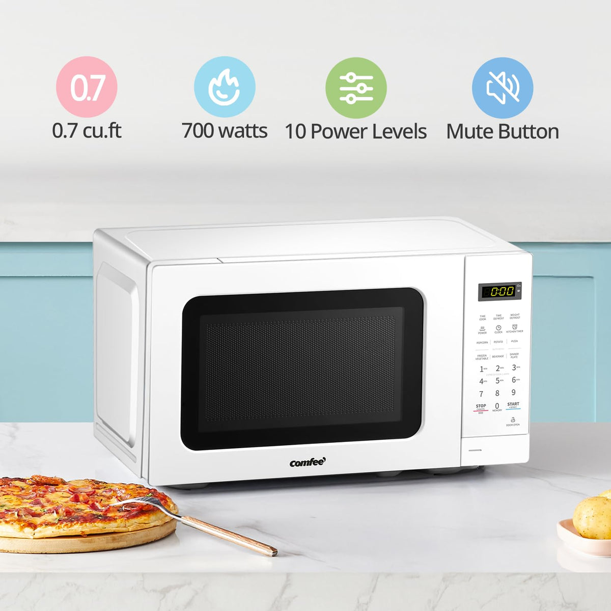 COMFEE' Countertop Microwave Oven, 0.7 Cu. Ft., 700 W, White