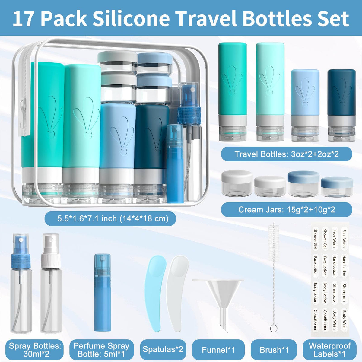 INSFIT Travel Bottles for Toiletries, 17 Pack, 90ml and 60ml