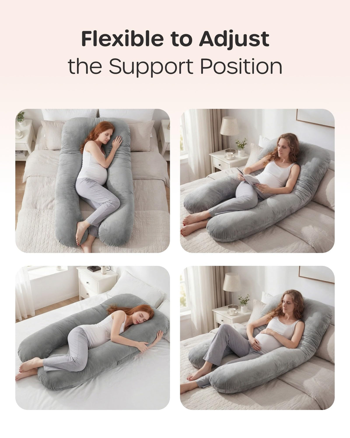 Nuliie U-Shaped Full Body Pregnancy Pillow, Grey