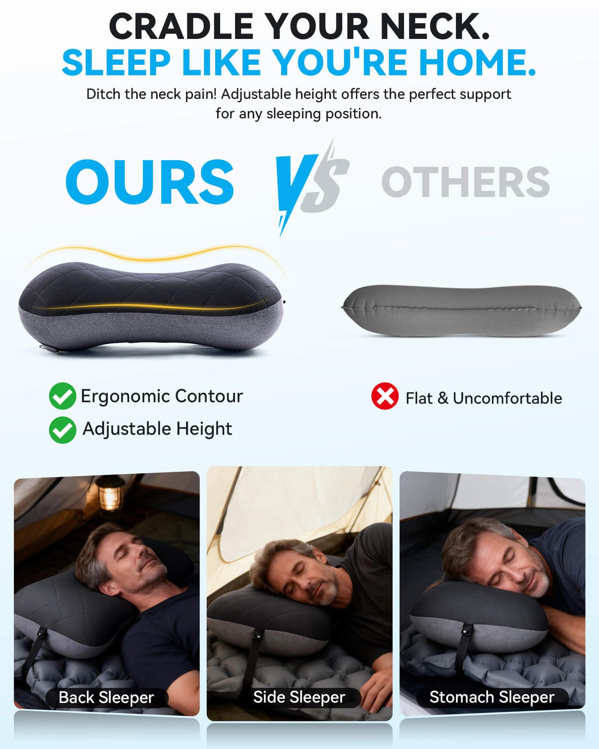 Hikenture Inflatable Camping Pillow with Removable Cover, Black
