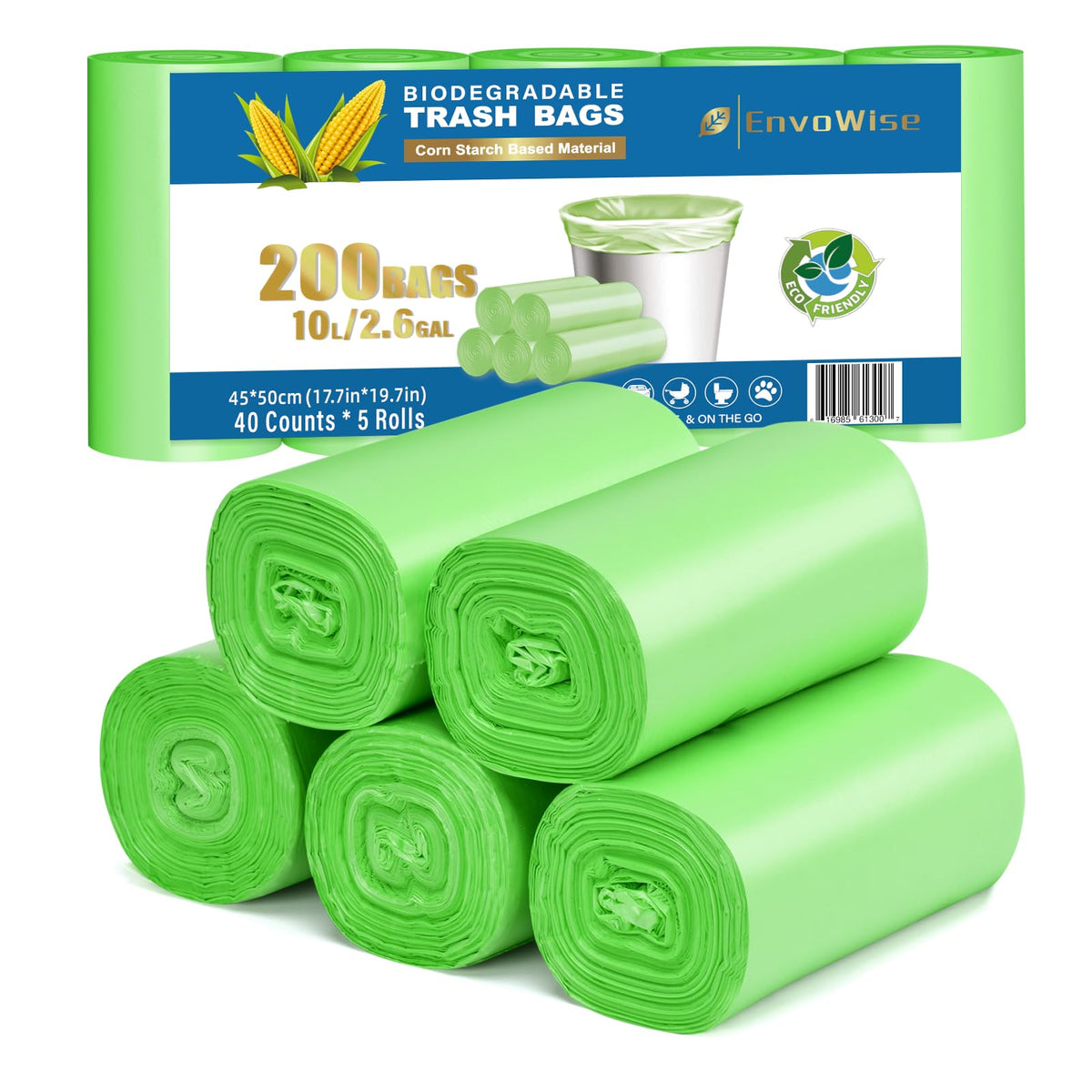 EnvoWise Biodegradable Small Trash Bags, 10 L (3 Gallon), 200 Count