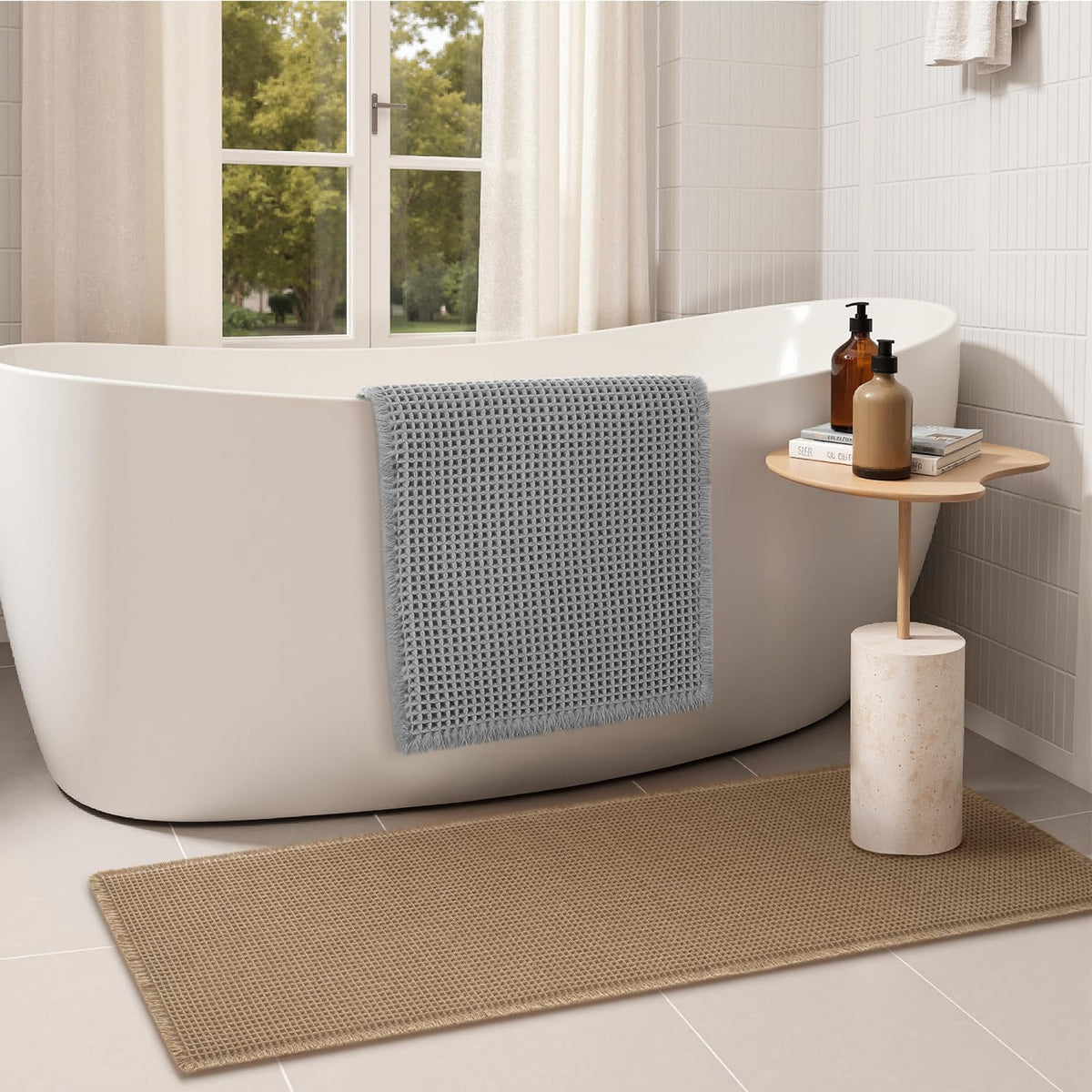Rvolst Waffle Woven Bath Mat, Non Slip, Washable, 46x77cm, Brown