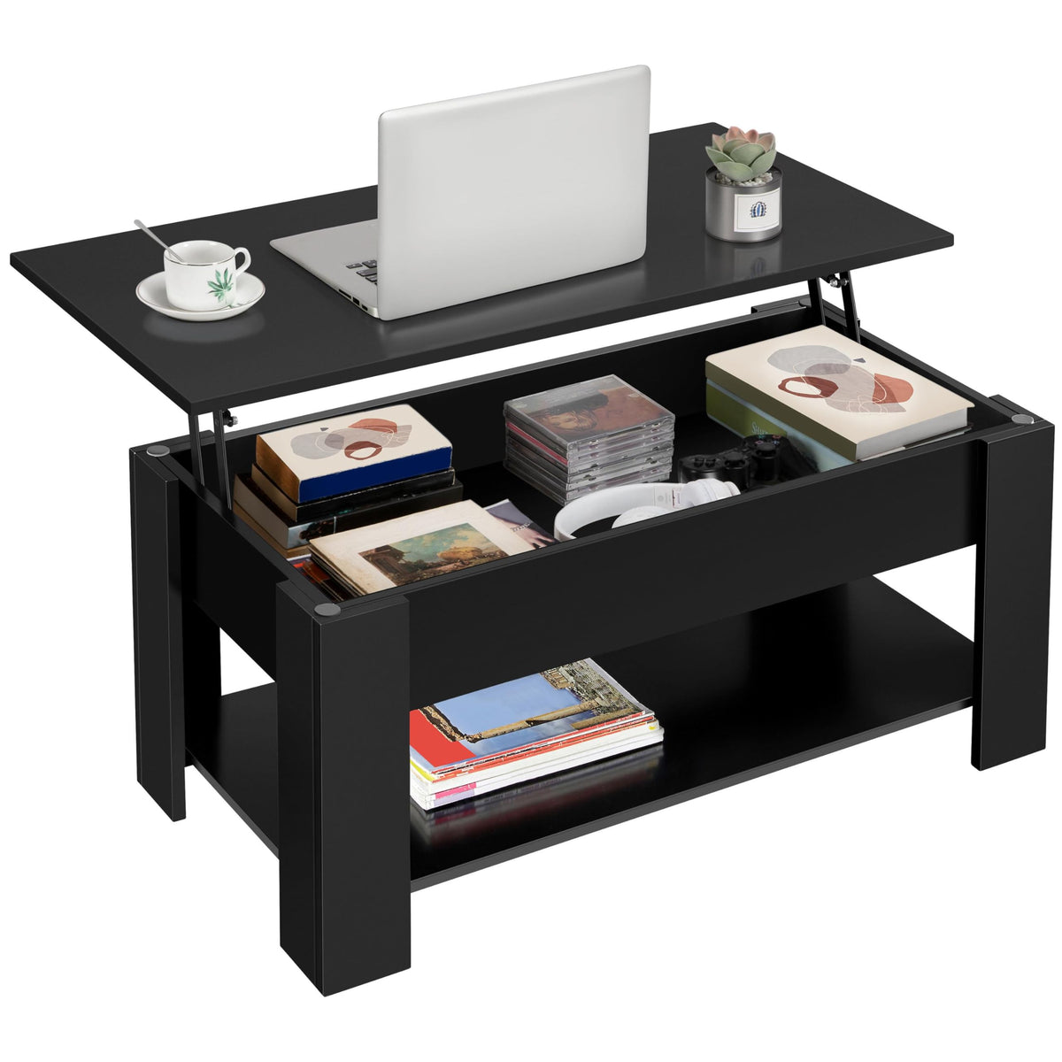Yaheetech Lift-Top Coffee Table with Storage, Black, 98 cm