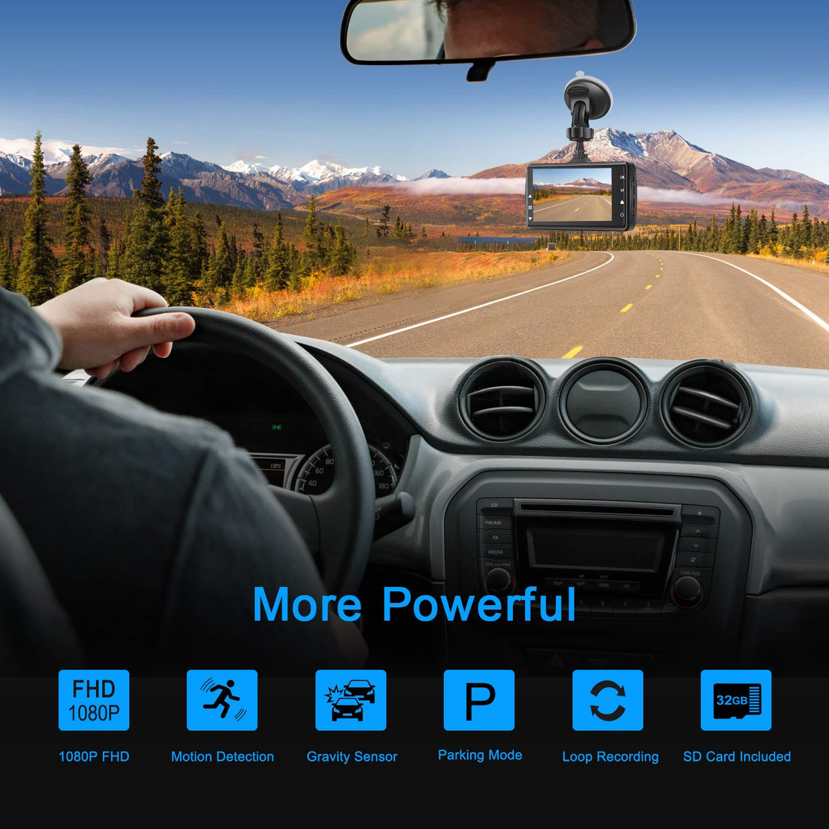 BOOGIIO 1080P Front Dash Cam with 32 GB SD Card