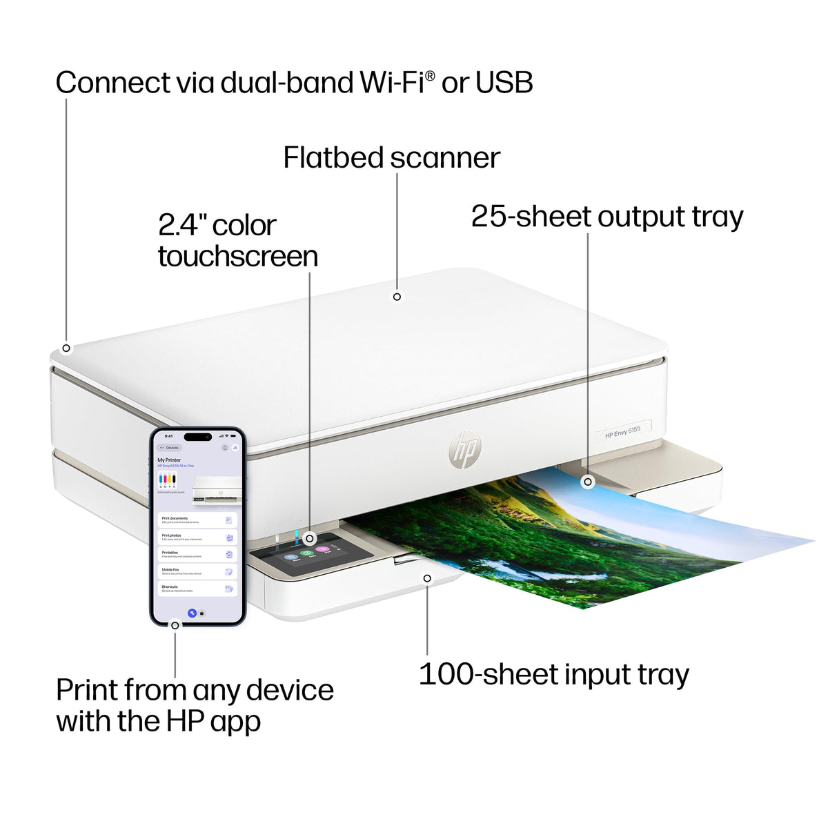 HP Envy 6155 Wireless All-in-One Inkjet Printer, C2WR7A