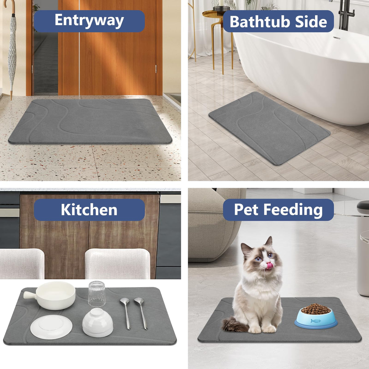 Ceecysaa Stone Bath Mat, Dark Gray, 60 x 39 cm
