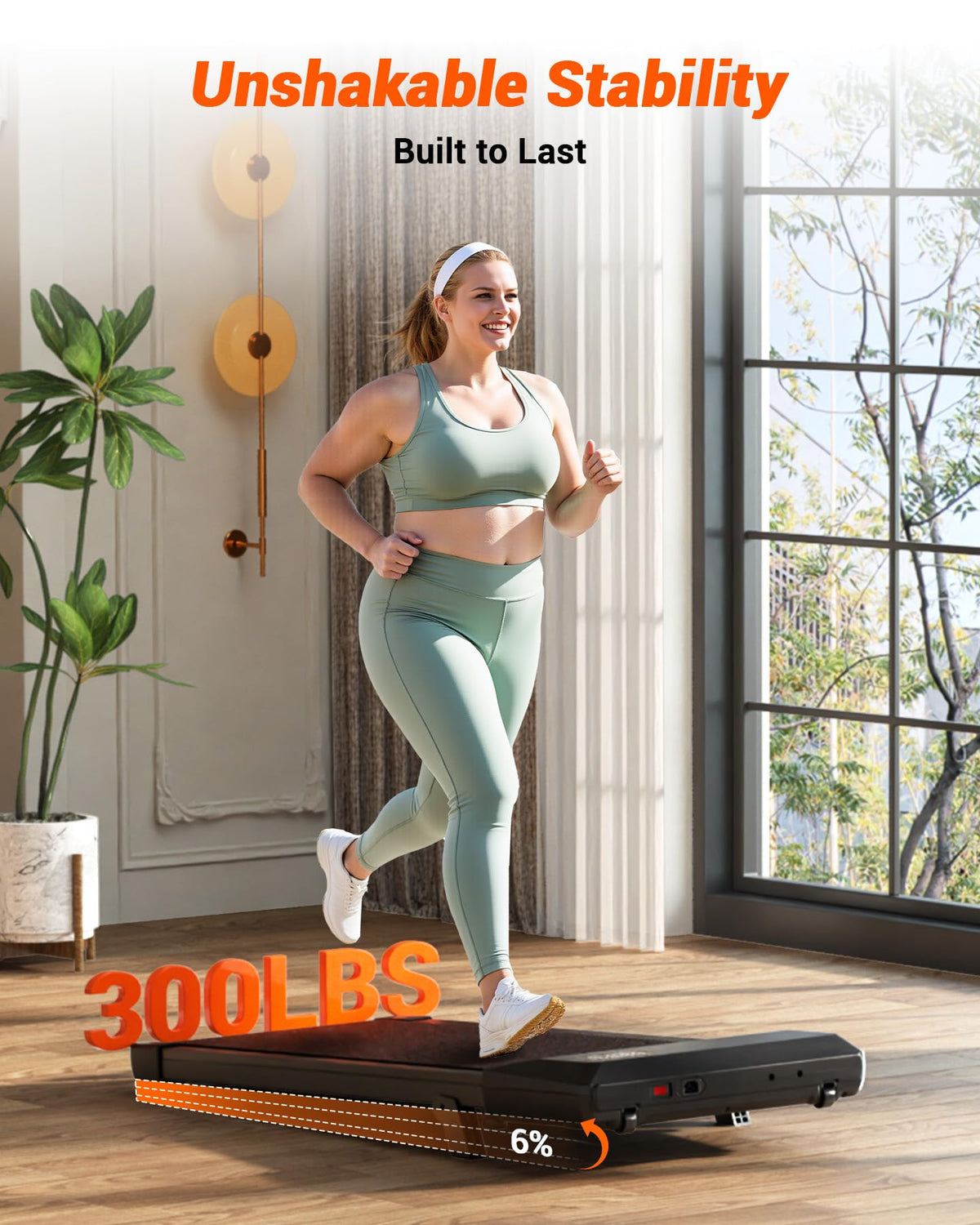 MJWW Walking Pad Under Desk Treadmill, 6% Incline, 2.5 HP