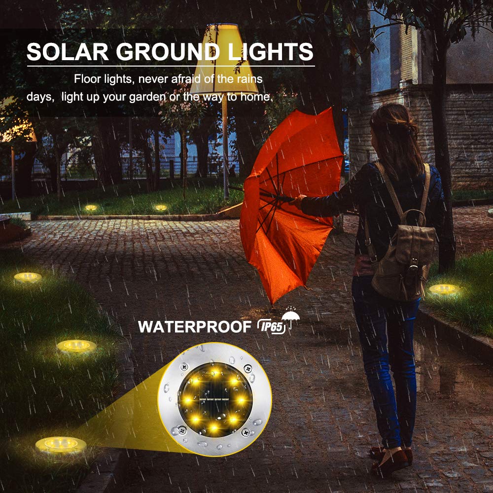 LYHOPE 8-LED Solar Ground Lights, 16-Pack, Warm White