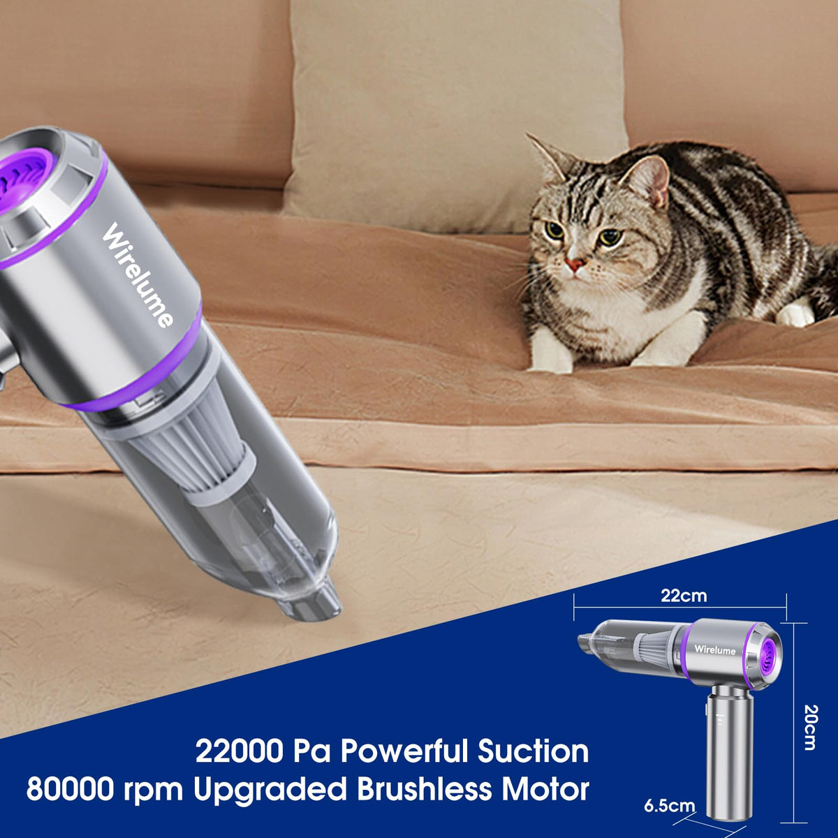 Cordless Handheld Car Vacuum Cleaner, 22000 Pa, Purple