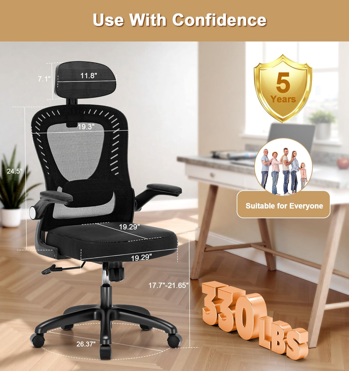 SPRDENG Ergonomic Office Chair with Lumbar Support and Headrest