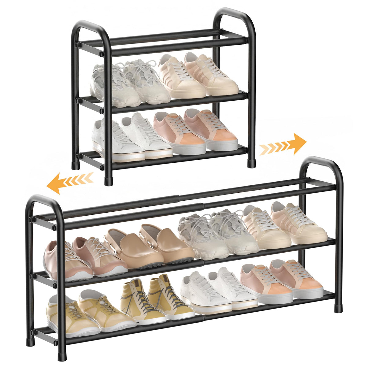 ENJOYBASICS 3-Tier Expandable Metal Shoe Rack, Black