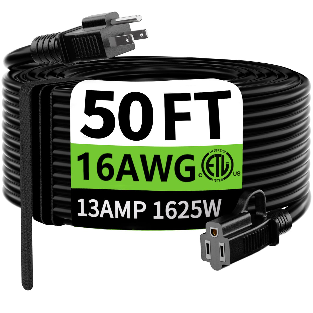 HUANCHAIN Indoor/Outdoor Extension Cord, 50 ft, 16/3, Black