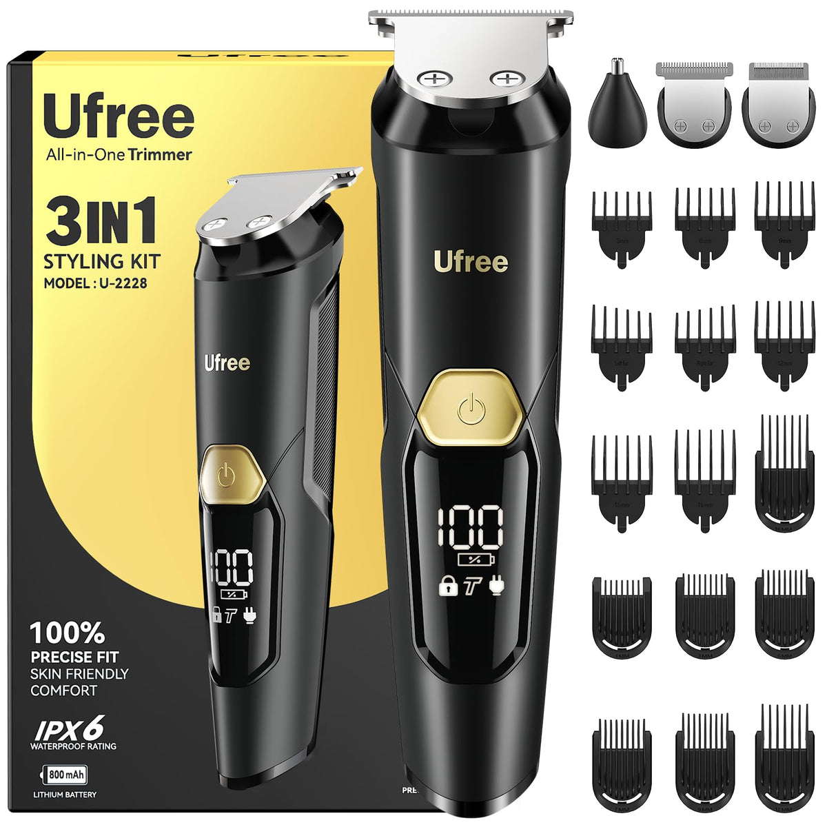 Ufree 3-in-1 Beard Trimmer for Men, Waterproof