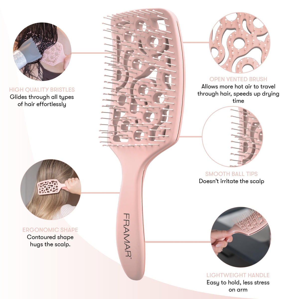 FRAMAR Vented Curved Detangling Brush, Champagne