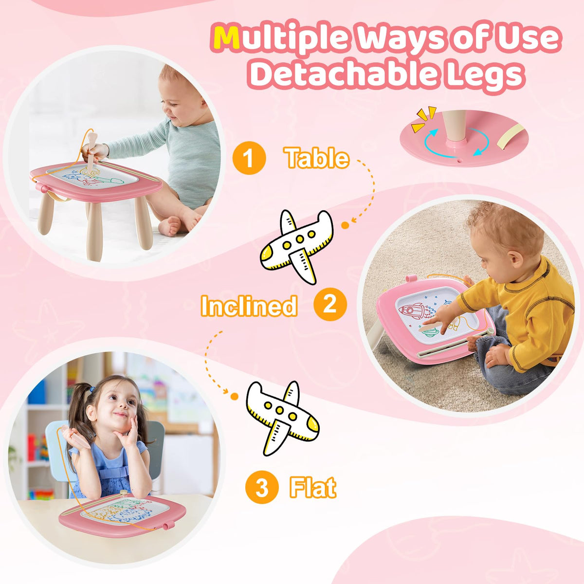 Kikidex Magnetic Drawing Board for Toddlers, Soft Pink